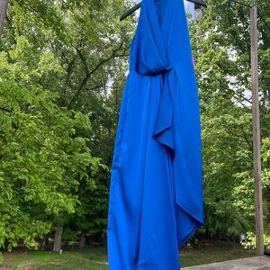 Vibrant & Elegant Blue Dress with asymmetrical slip